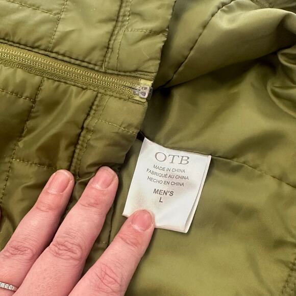 OTB Green Mens L Full Zip Puffer Lightweight Packable Grid Quilted Vest Gorpcore - Picture 5 of 11